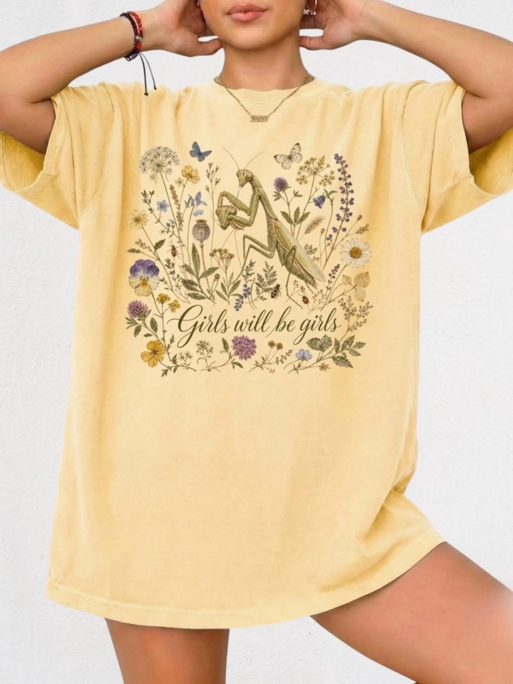 Girls Will Be Girls Yellow Floral Graphic Tee